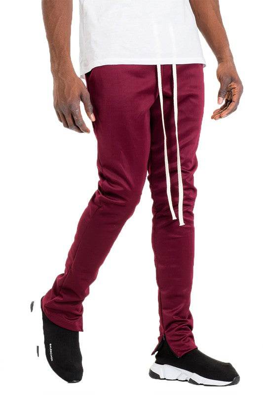 SOLID COLOR PLAIN BASIC TRACK PANTS BURGUNDY