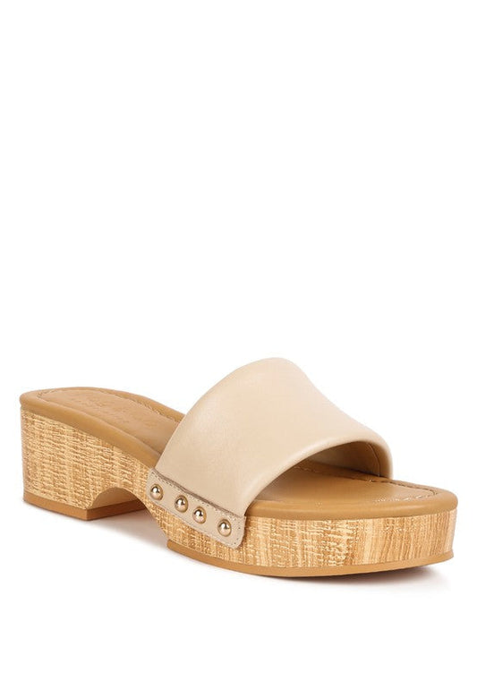 Minny Textured Heel Leather Slip On Sandals BEIGE 9