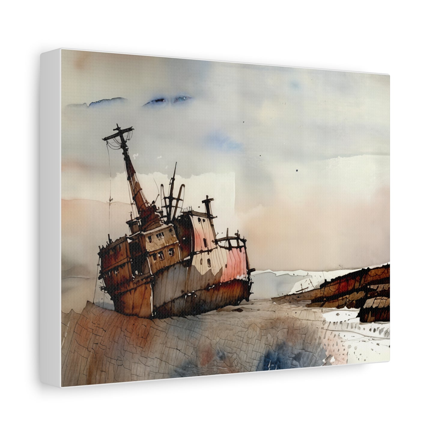 Wrecked Ship Wall Art Canvas, Nautical Decor for Home, Beach House Wall Hanging, Coastal Theme Gift, Shipwreck Print