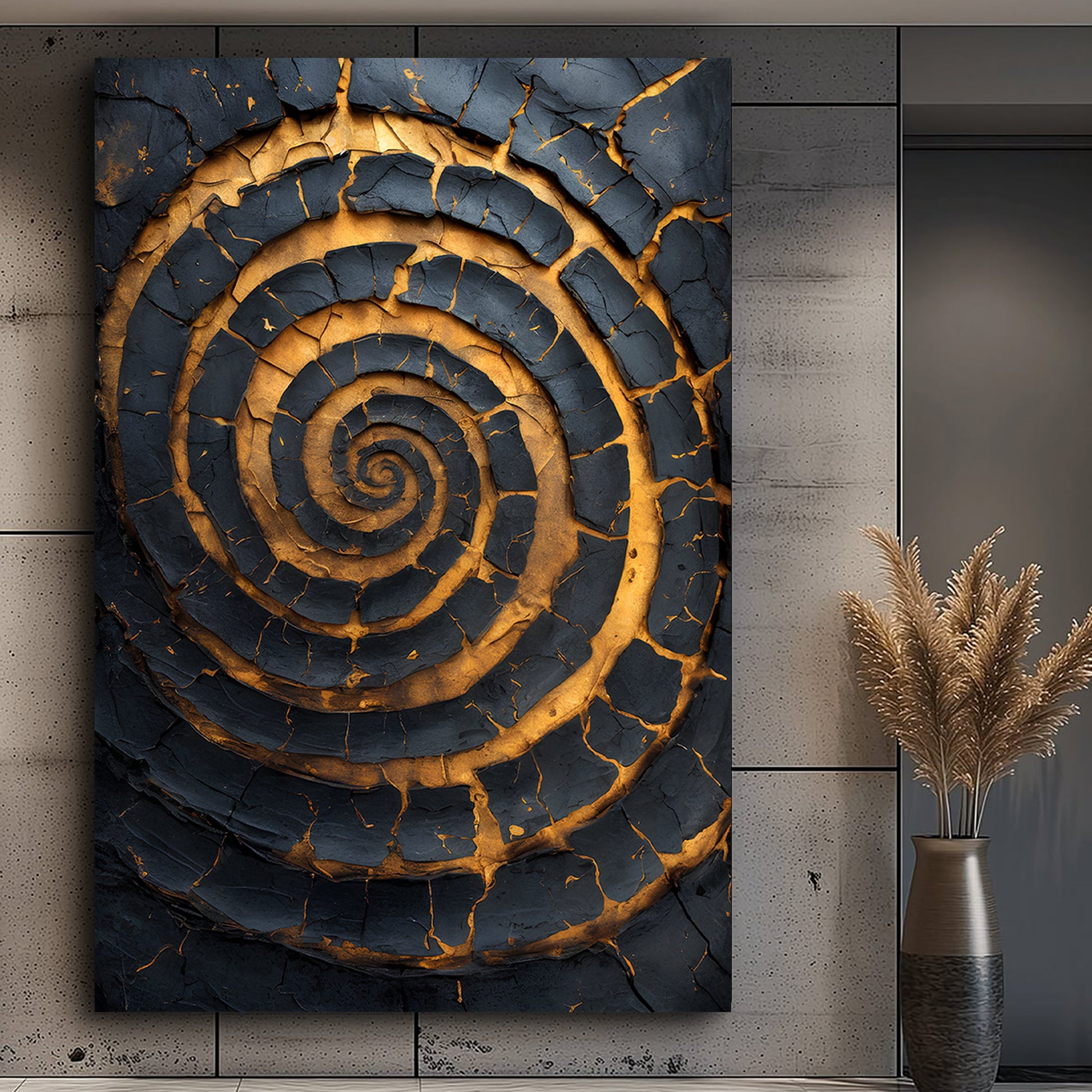 Black and Gold Spiral Wall Art 36x24 inch Extra Large Premium Gallery Wrapped