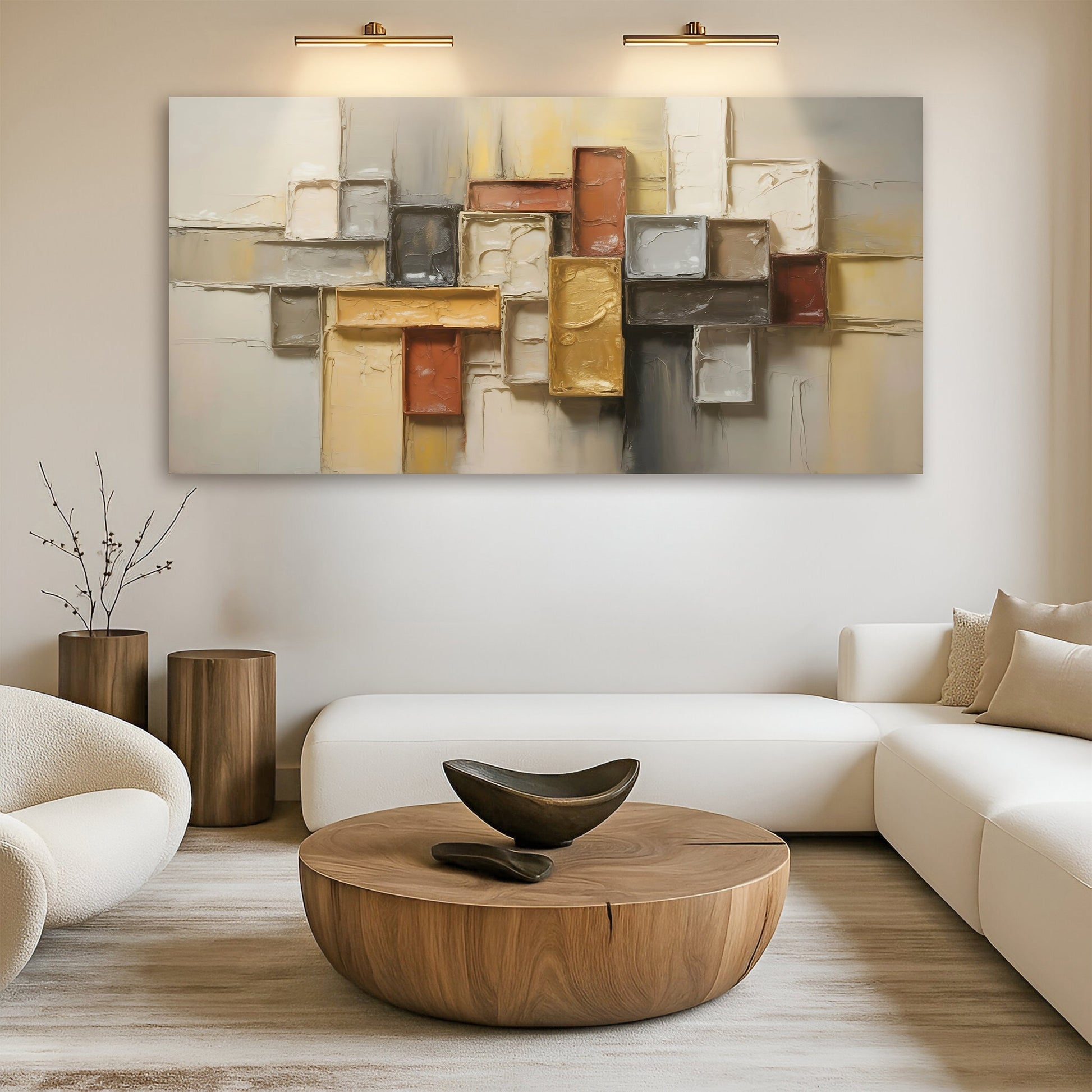 Shape Pattern Minimalist Abstract Wall Art 60x30 inch Extra Large Premium Gallery Wrapped