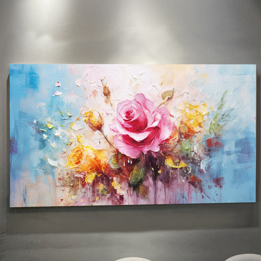 Rose Flower Impasto Wall Art 60x30 inch Extra Large Premium Gallery Wrapped