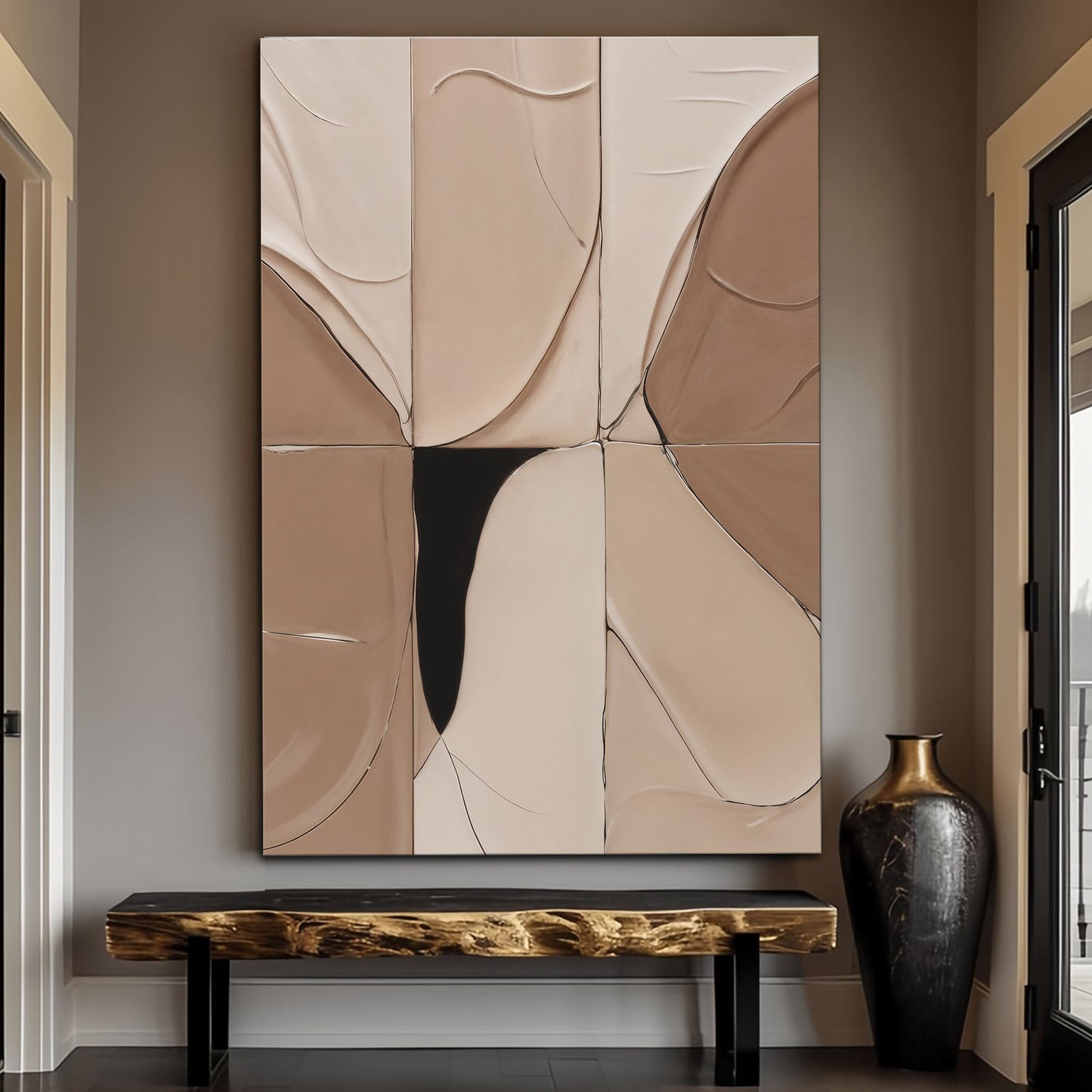 Neutral Abstract Boho Wall Art 36x24 inch Extra Large Premium Gallery Wrapped