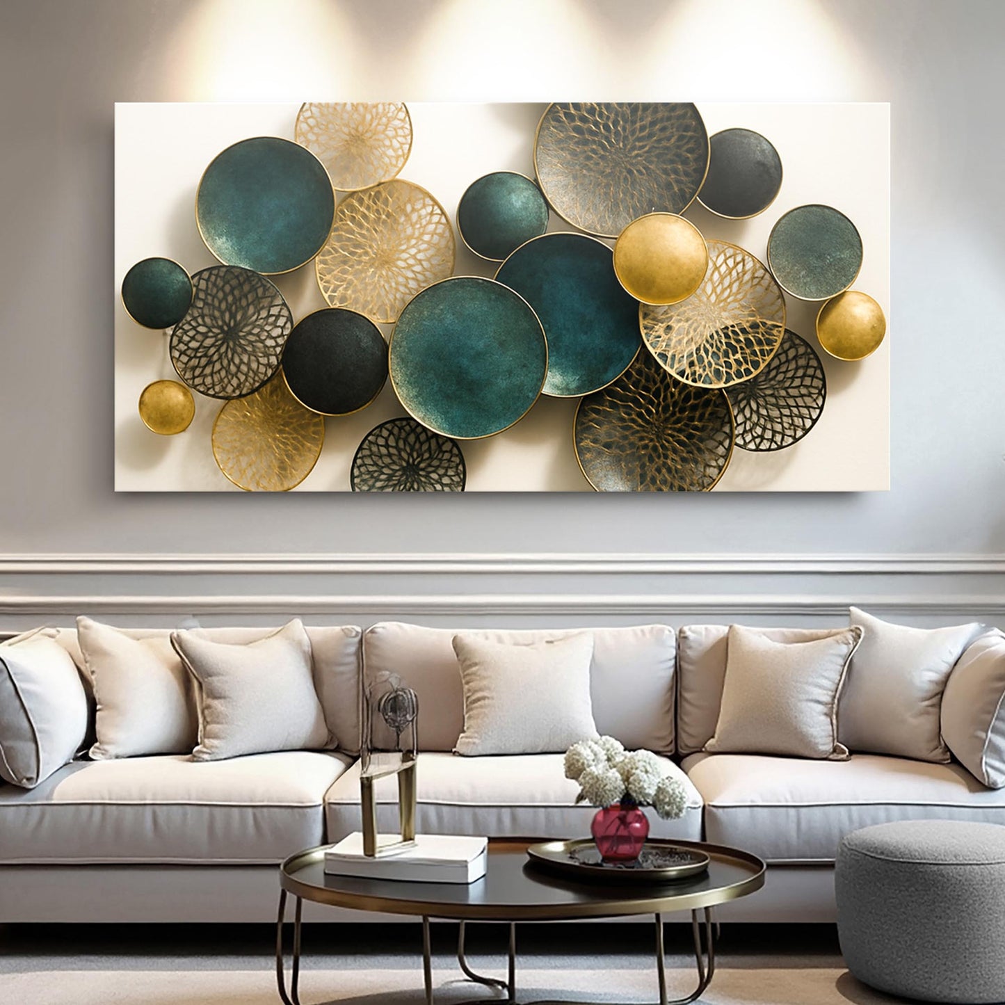 Lotus Leaf Abstract Wall Art VIII 60x30 inch Extra Large Premium Gallery Wrapped