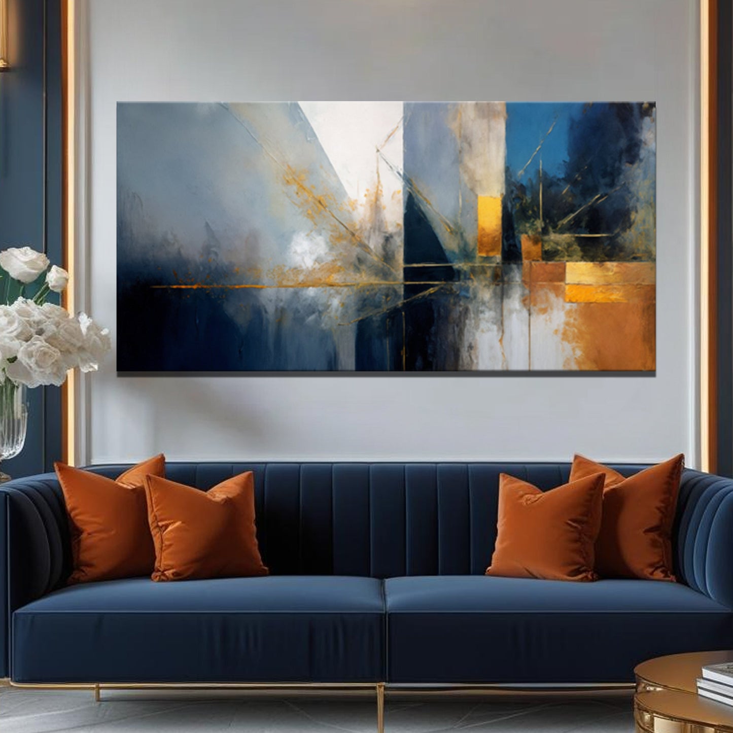 Abstract Geometric Lines Wall Art III 60x30 inch Extra Large Premium Gallery Wrapped