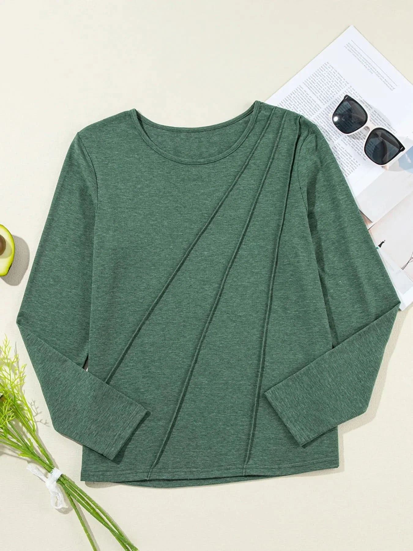 Asymmetric Seam Detail Long Sleeve Top for Women Casual