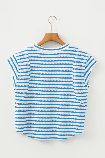 Stripe Textured Patchwork Short Sleeve T-Shirt