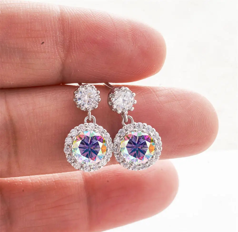 1CT 2Pcs D-Color Moissanite Drop Earrings 925 Sterling Silver With Certificate abcolor silver