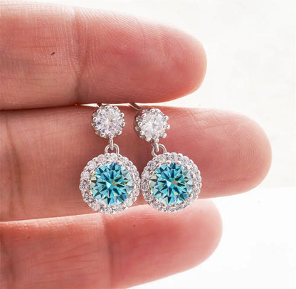 1CT 2Pcs D-Color Moissanite Drop Earrings 925 Sterling Silver With Certificate blue silver