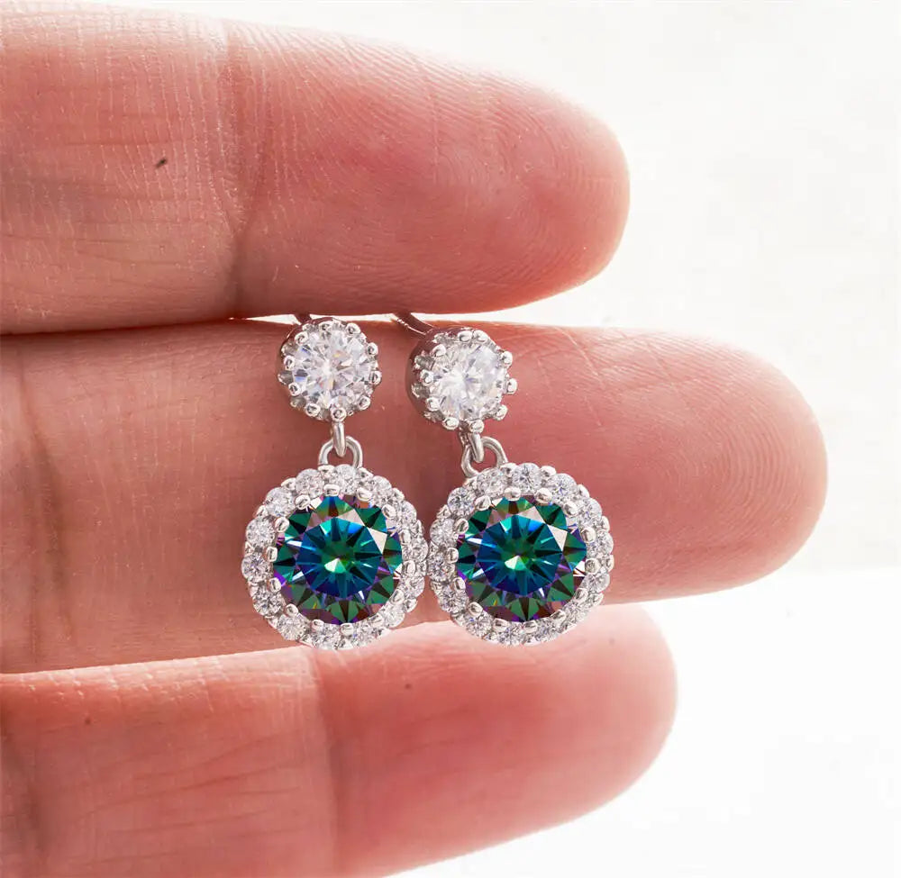 1CT 2Pcs D-Color Moissanite Drop Earrings 925 Sterling Silver With Certificate rainbow silver