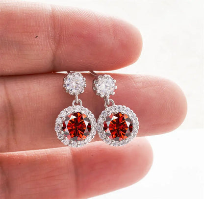 1CT 2Pcs D-Color Moissanite Drop Earrings 925 Sterling Silver With Certificate red silver