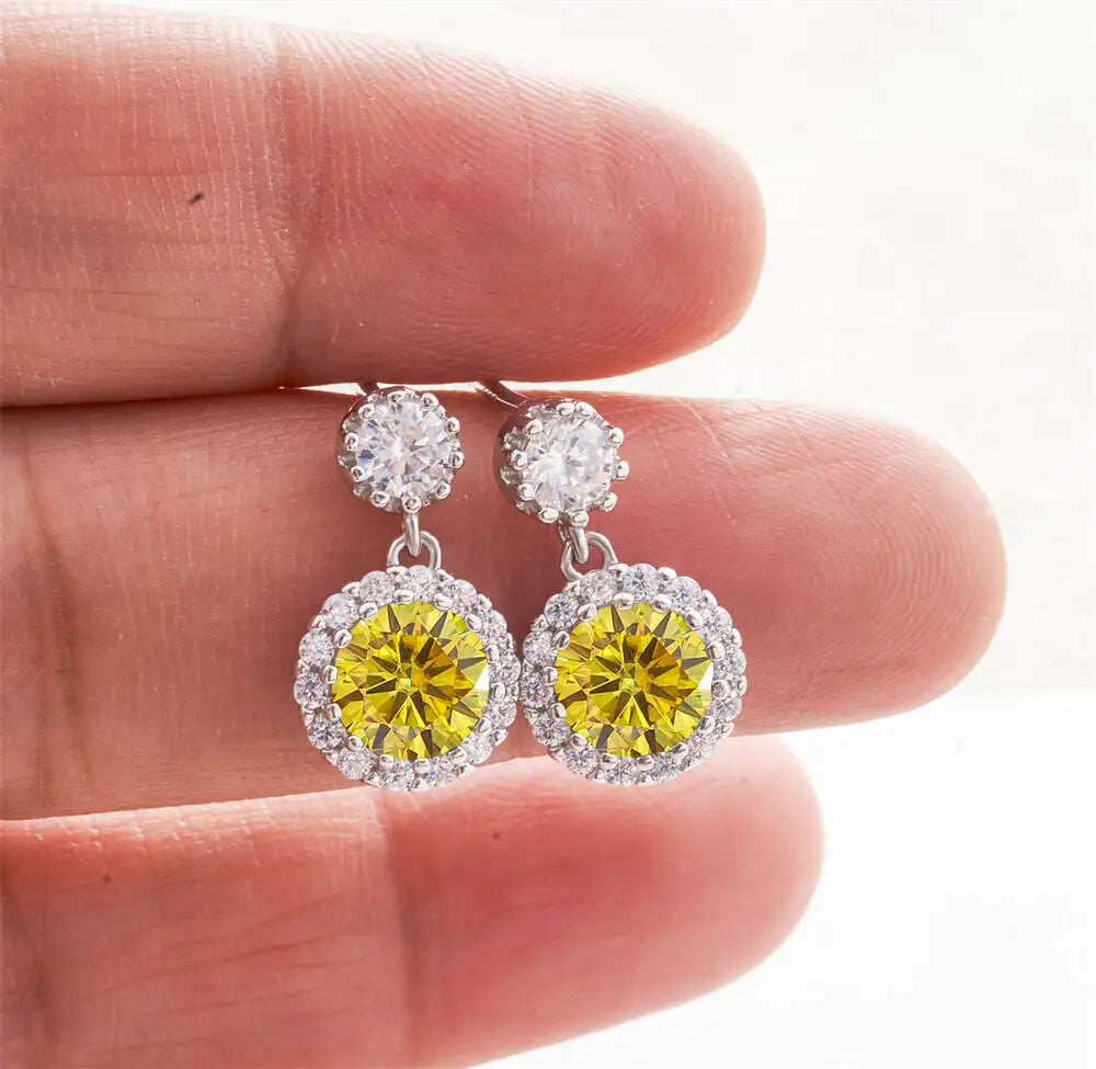 1CT 2Pcs D-Color Moissanite Drop Earrings 925 Sterling Silver With Certificate goldyellow silver