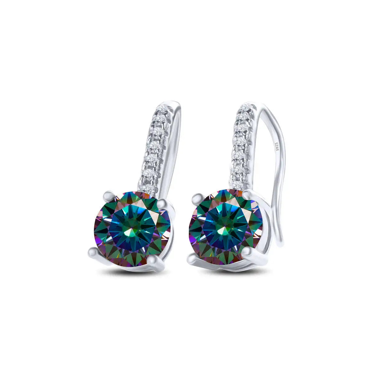1ct D Color Moissanite 925 Sterling Silver Drop Earrings for Women Wedding rainbow silver