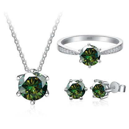 1ct D Color Moissanite Bridal Set 925 Sterling Silver Ring Earring Necklace dark green
