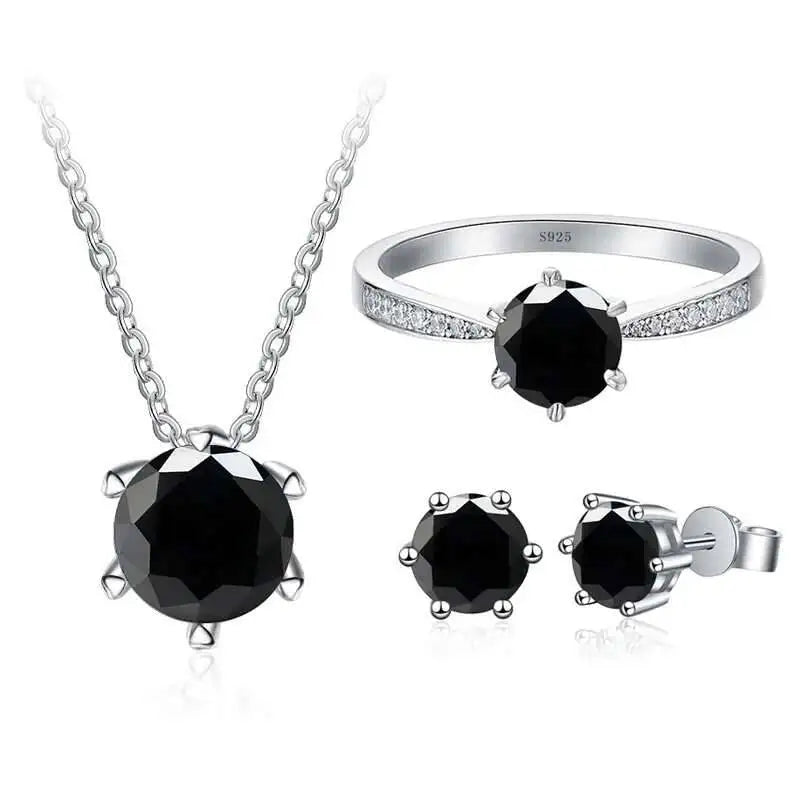1ct D Color Moissanite Bridal Set 925 Sterling Silver Ring Earring Necklace black