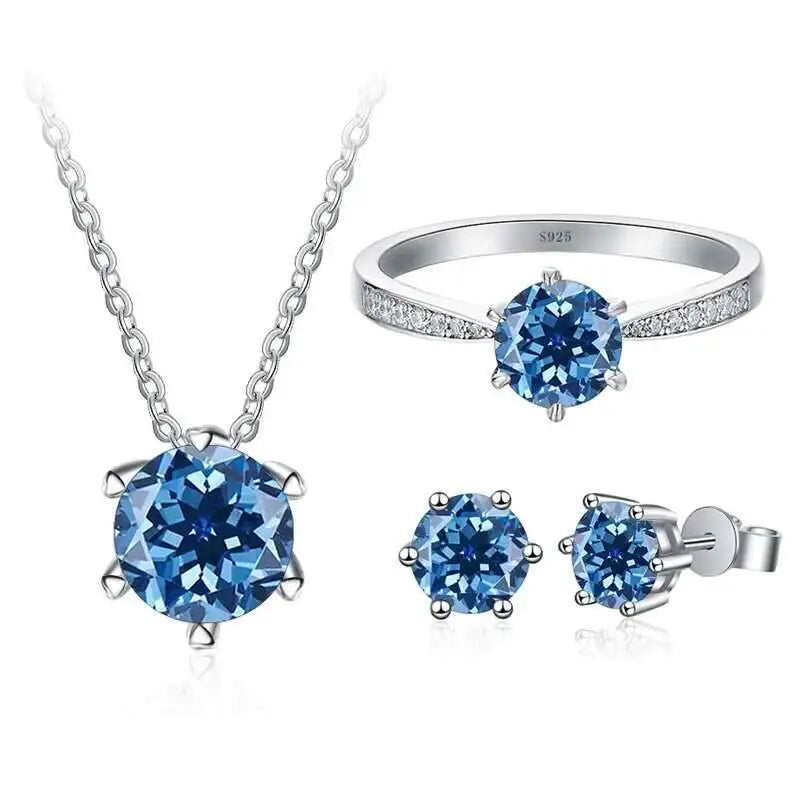 1ct D Color Moissanite Bridal Set 925 Sterling Silver Ring Earring Necklace royal blue