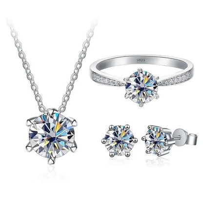 1ct D Color Moissanite Bridal Set 925 Sterling Silver Ring Earring Necklace white