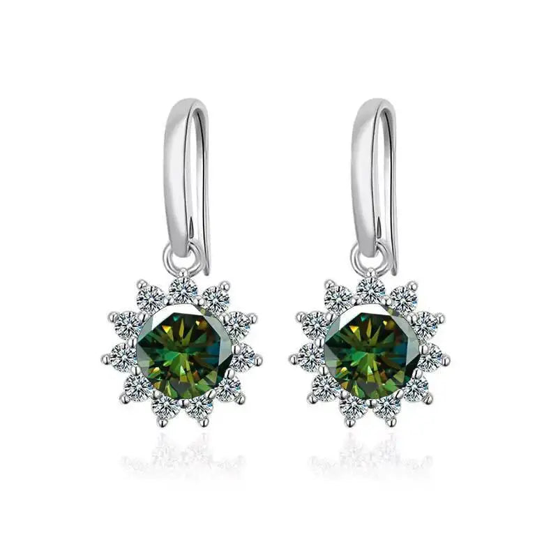 1CT Moissanite Drop Earrings 925 Sterling Silver Colorful Green Blue Pink dark green 1 ct each