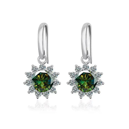 1CT Moissanite Drop Earrings 925 Sterling Silver Colorful Green Blue Pink dark green 1 ct each