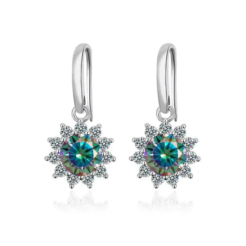 1CT Moissanite Drop Earrings 925 Sterling Silver Colorful Green Blue Pink rainbow 1 ct each