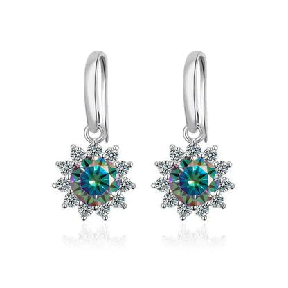 1CT Moissanite Drop Earrings 925 Sterling Silver Colorful Green Blue Pink rainbow 1 ct each