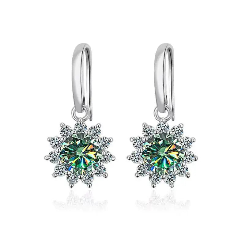 1CT Moissanite Drop Earrings 925 Sterling Silver Colorful Green Blue Pink blue green 1 ct each