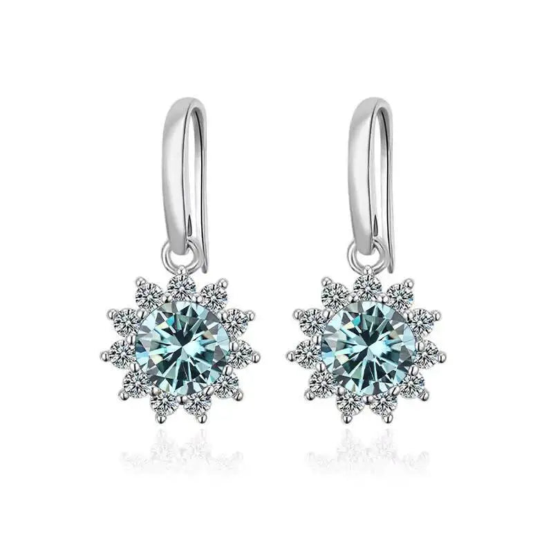 1CT Moissanite Drop Earrings 925 Sterling Silver Colorful Green Blue Pink blue 1 ct each