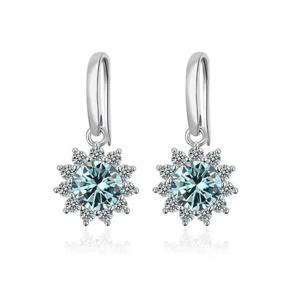 1CT Moissanite Drop Earrings 925 Sterling Silver Colorful Green Blue Pink blue 1 ct each