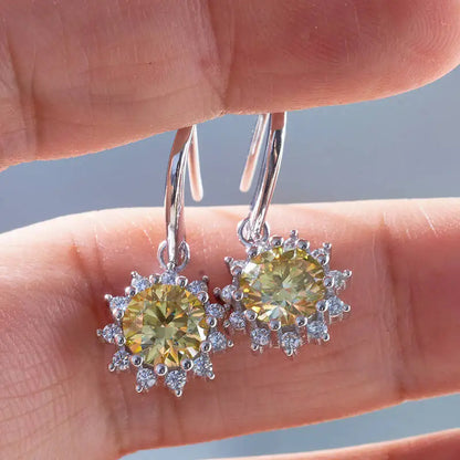 1CT Moissanite Drop Earrings 925 Sterling Silver Colorful Green Blue Pink