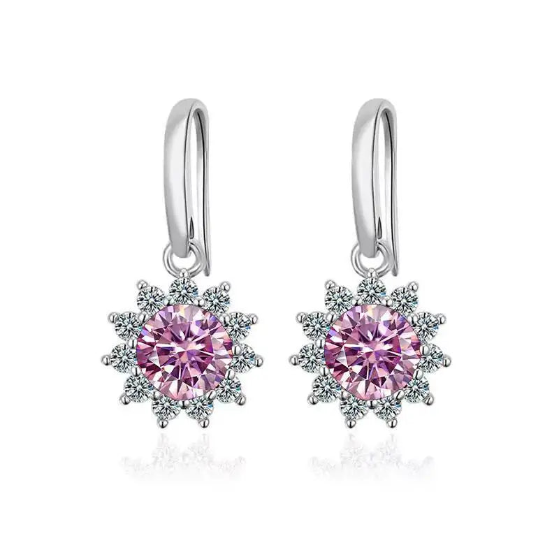 1CT Moissanite Drop Earrings 925 Sterling Silver Colorful Green Blue Pink pink 1 ct each