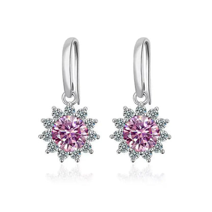 1CT Moissanite Drop Earrings 925 Sterling Silver Colorful Green Blue Pink pink 1 ct each