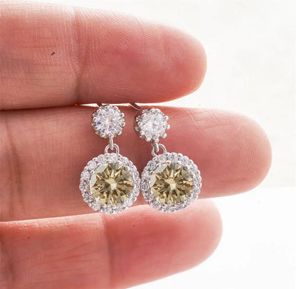 1CT 2Pcs D-Color Moissanite Drop Earrings 925 Sterling Silver With Certificate champagne silver