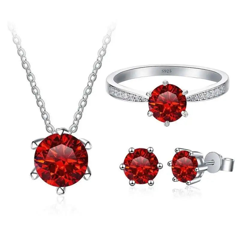1ct D Color Moissanite Bridal Set 925 Sterling Silver Ring Earring Necklace red