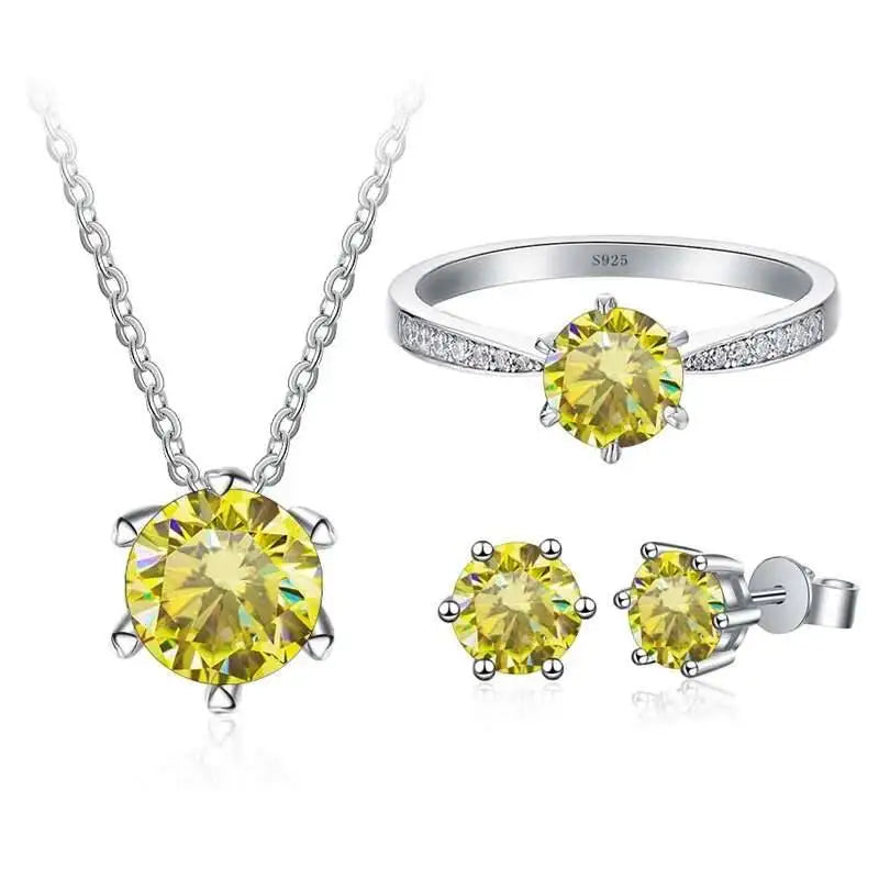 1ct D Color Moissanite Bridal Set 925 Sterling Silver Ring Earring Necklace lemone yellow