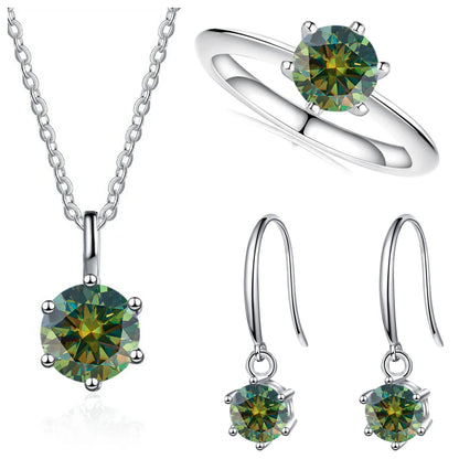 2.5ct Solitaire Moissanite 925 Sterling Silver Necklace Earrings Ring Set dark green silver