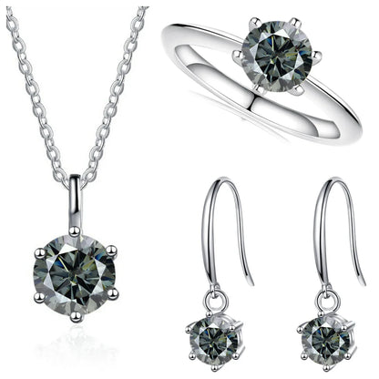 2.5ct Solitaire Moissanite 925 Sterling Silver Necklace Earrings Ring Set gray silver