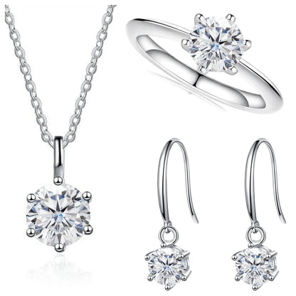 2.5ct Solitaire Moissanite 925 Sterling Silver Necklace Earrings Ring Set white silver