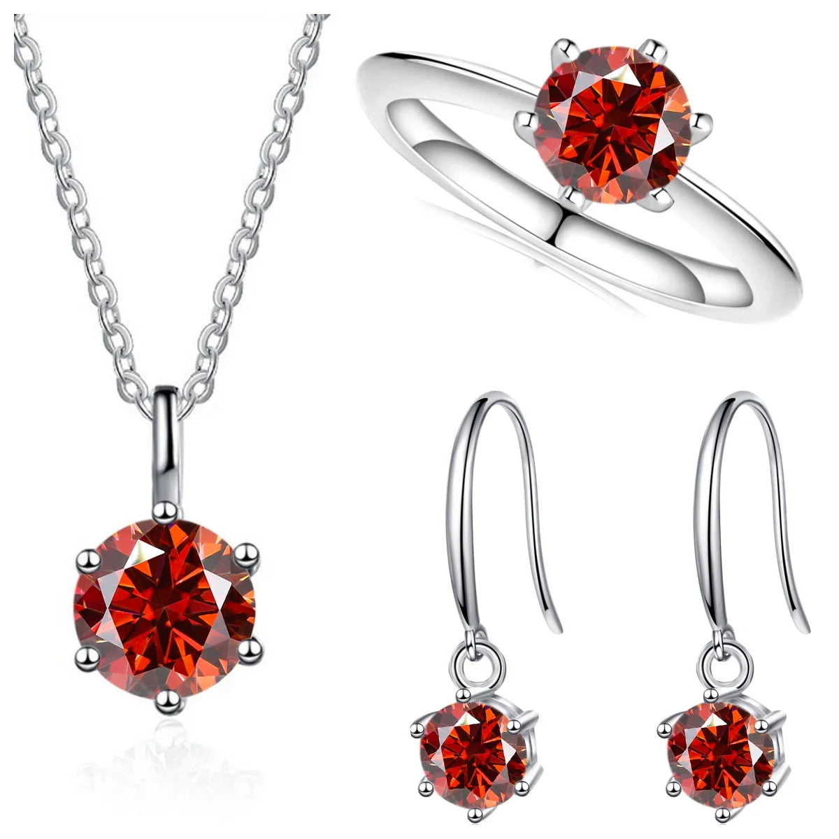 2.5ct Solitaire Moissanite 925 Sterling Silver Necklace Earrings Ring Set red silver