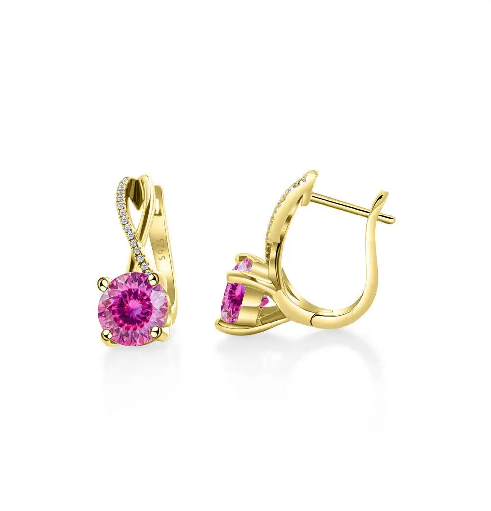 2 Ct Moissanite Clip-On Earrings 925 Sterling Silver Interlaced Studs Gift 100 pink