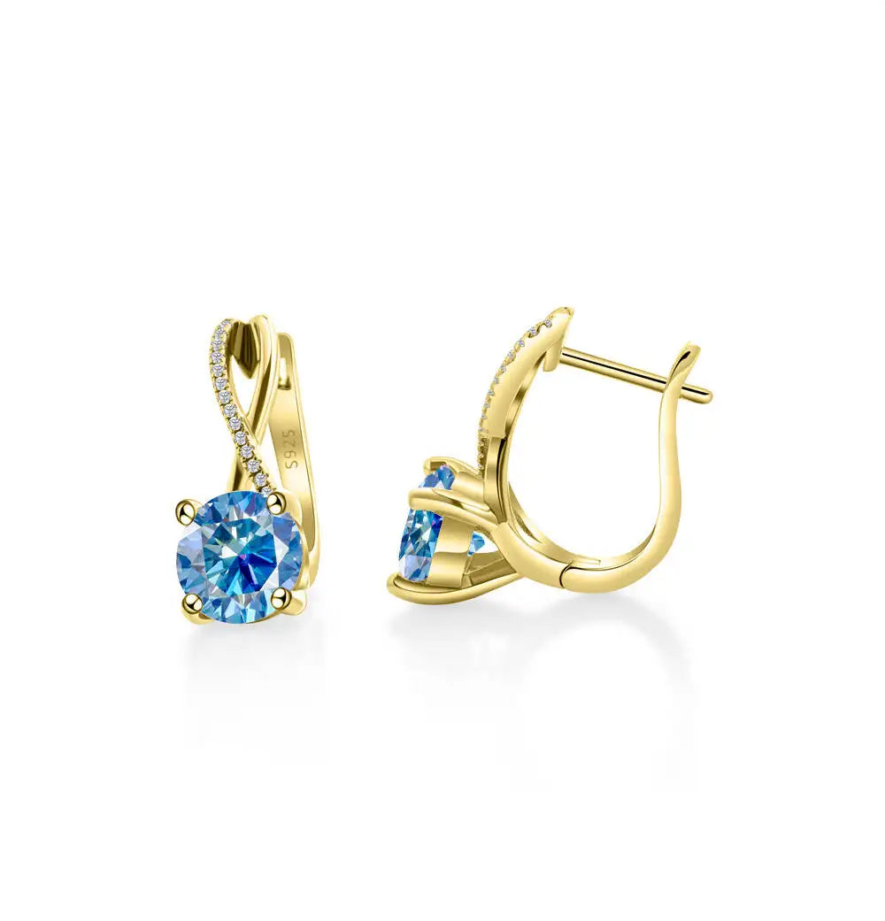 2 Ct Moissanite Clip-On Earrings 925 Sterling Silver Interlaced Studs Gift royal blue