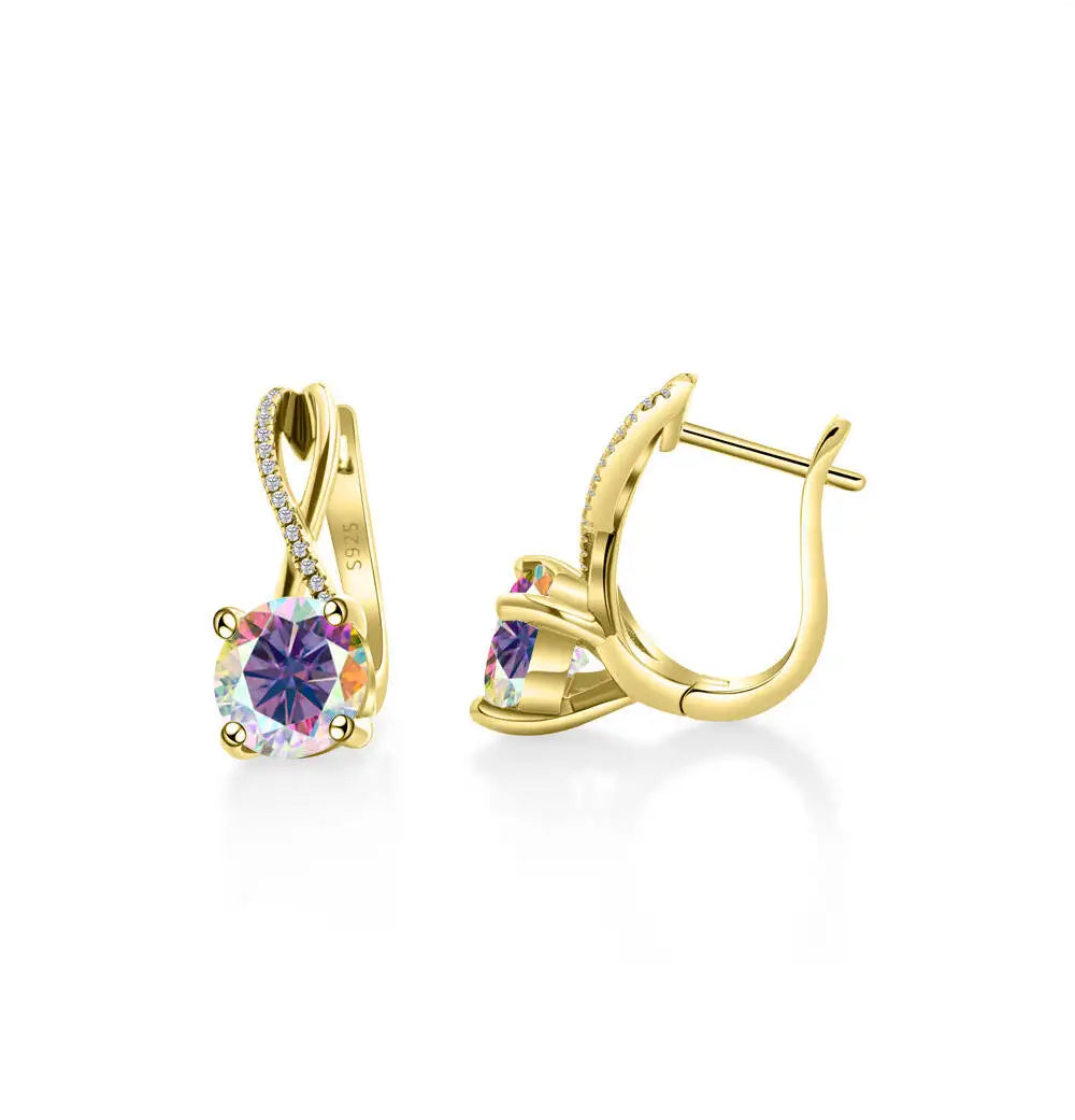 2 Ct Moissanite Clip-On Earrings 925 Sterling Silver Interlaced Studs Gift purple multicolor