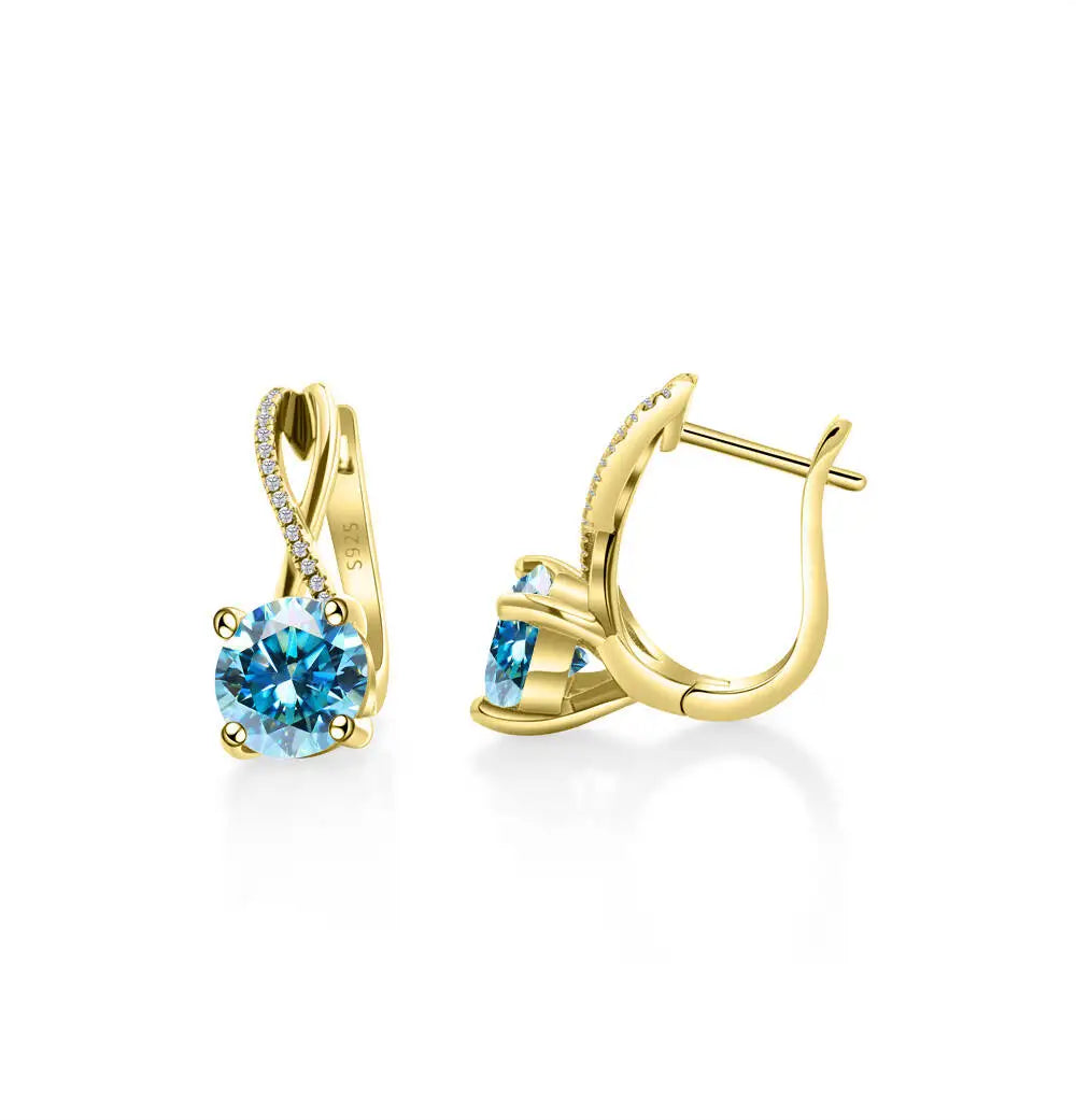 2 Ct Moissanite Clip-On Earrings 925 Sterling Silver Interlaced Studs Gift sea blue