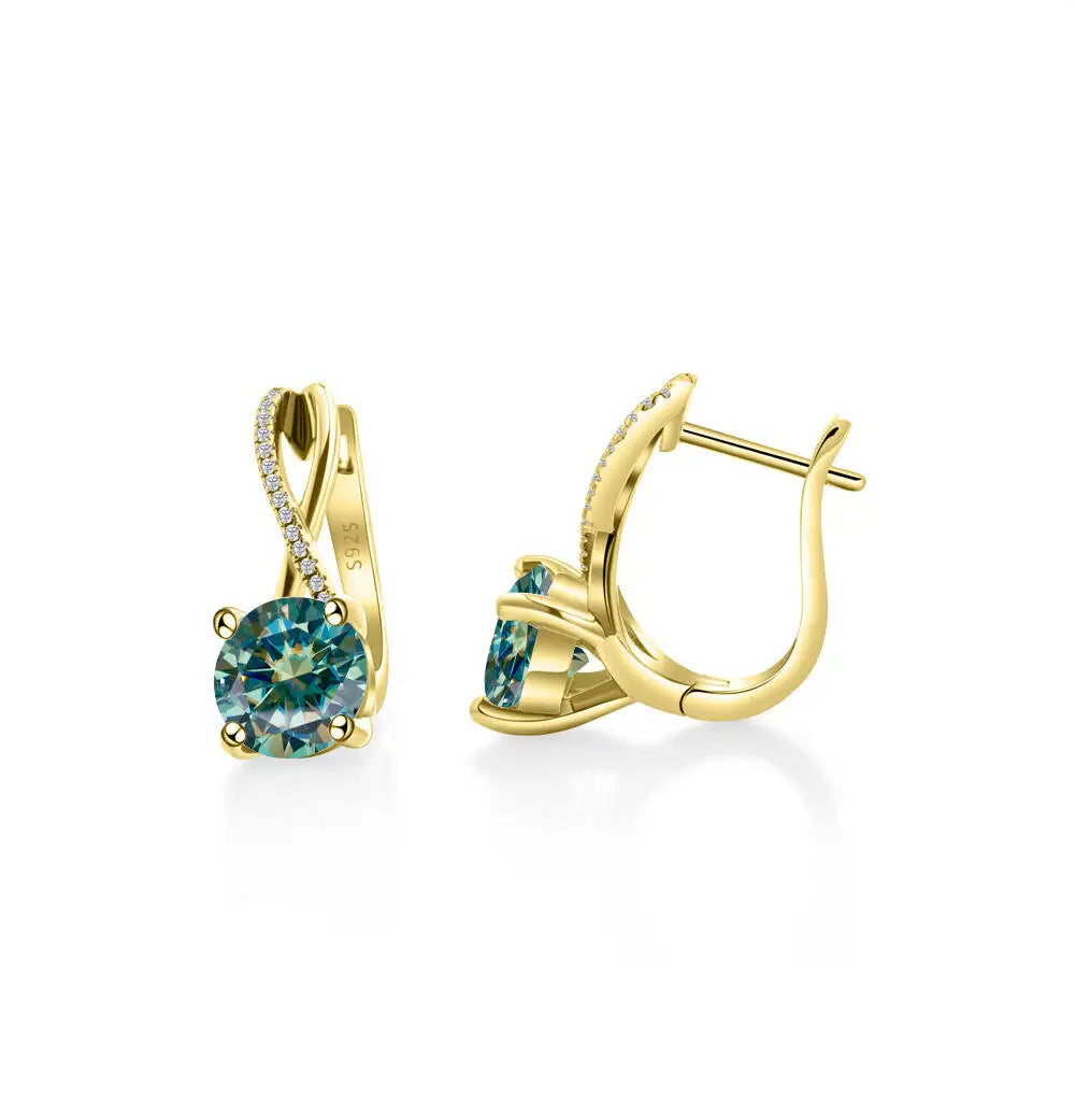 2 Ct Moissanite Clip-On Earrings 925 Sterling Silver Interlaced Studs Gift blue green