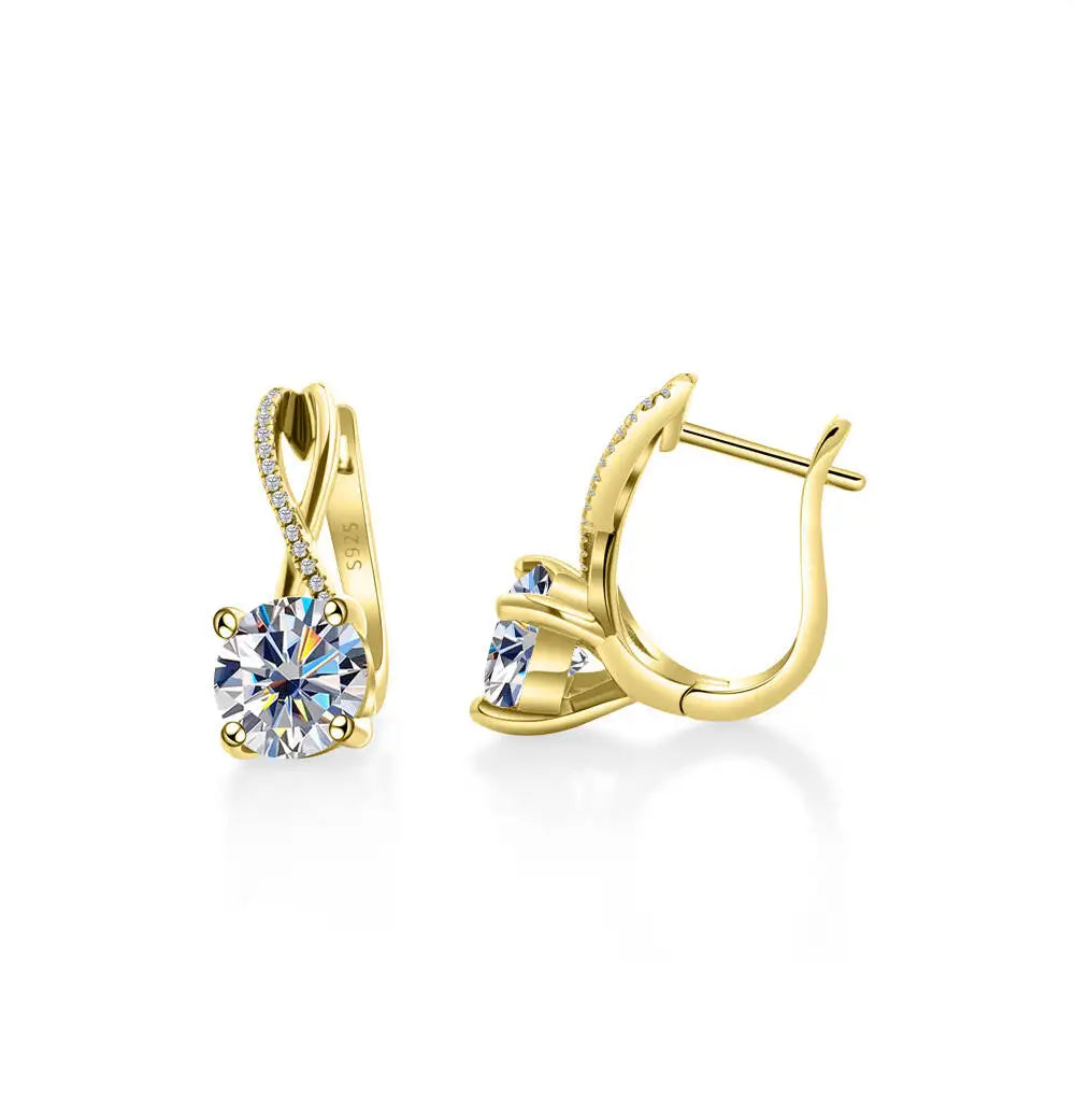 2 Ct Moissanite Clip-On Earrings 925 Sterling Silver Interlaced Studs Gift white