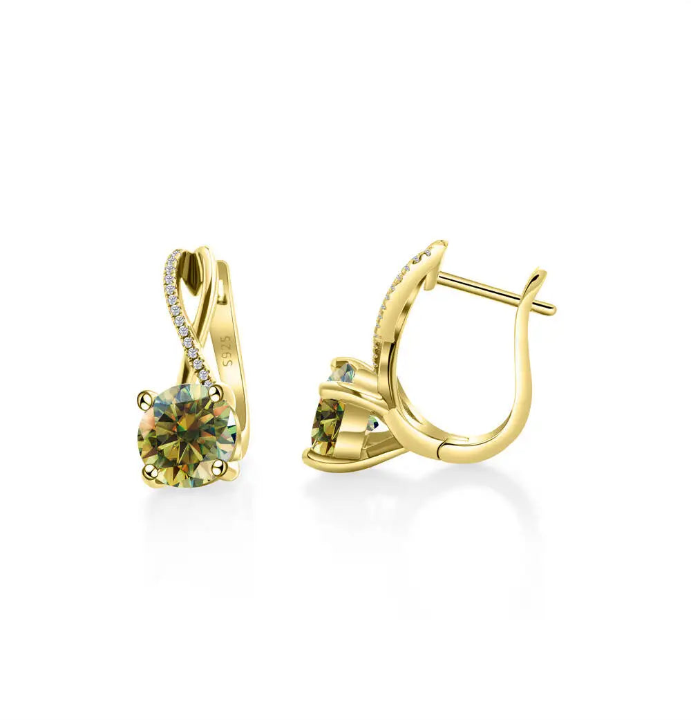 2 Ct Moissanite Clip-On Earrings 925 Sterling Silver Interlaced Studs Gift yellow green