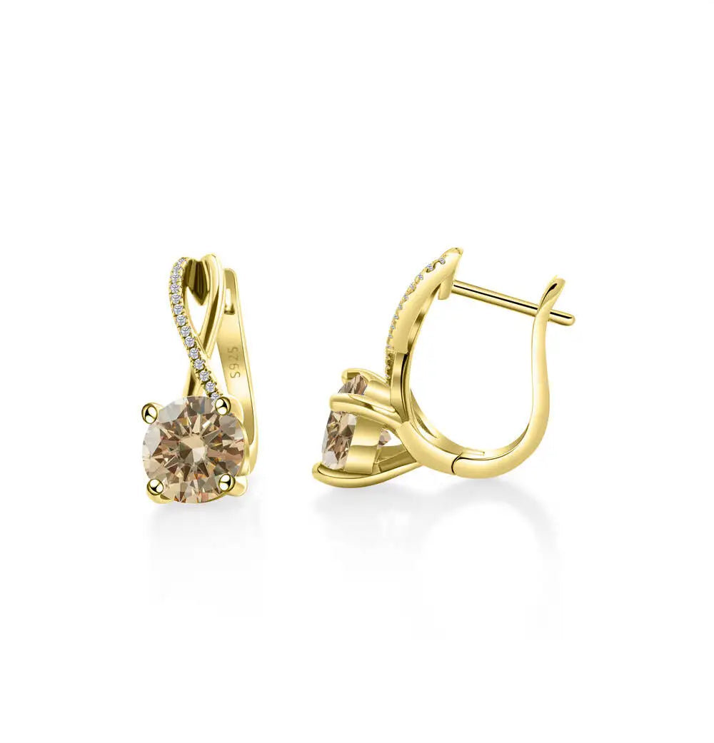 2 Ct Moissanite Clip-On Earrings 925 Sterling Silver Interlaced Studs Gift champagne