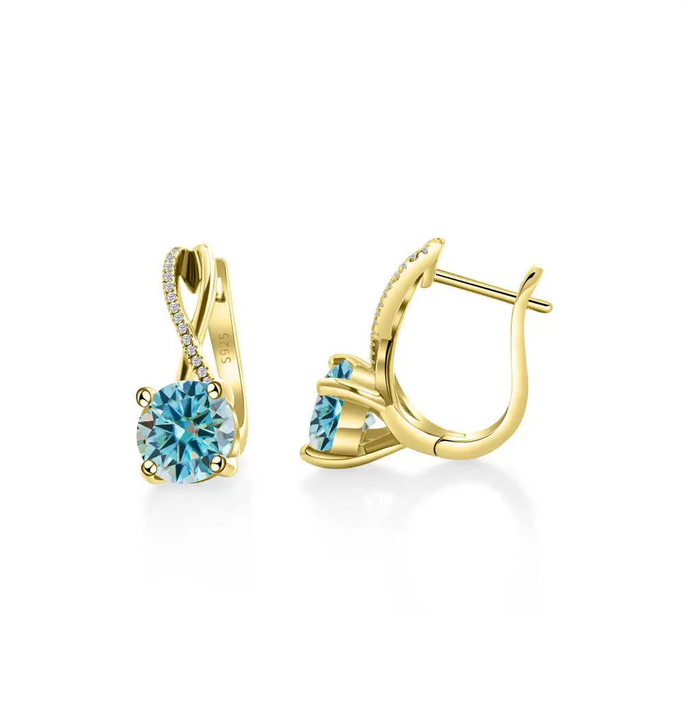 2 Ct Moissanite Clip-On Earrings 925 Sterling Silver Interlaced Studs Gift blue
