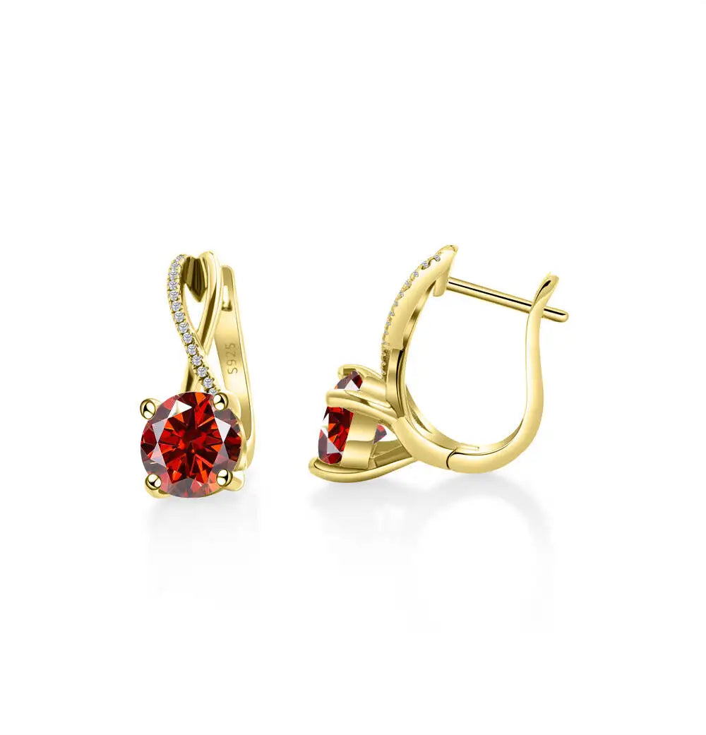 2 Ct Moissanite Clip-On Earrings 925 Sterling Silver Interlaced Studs Gift red