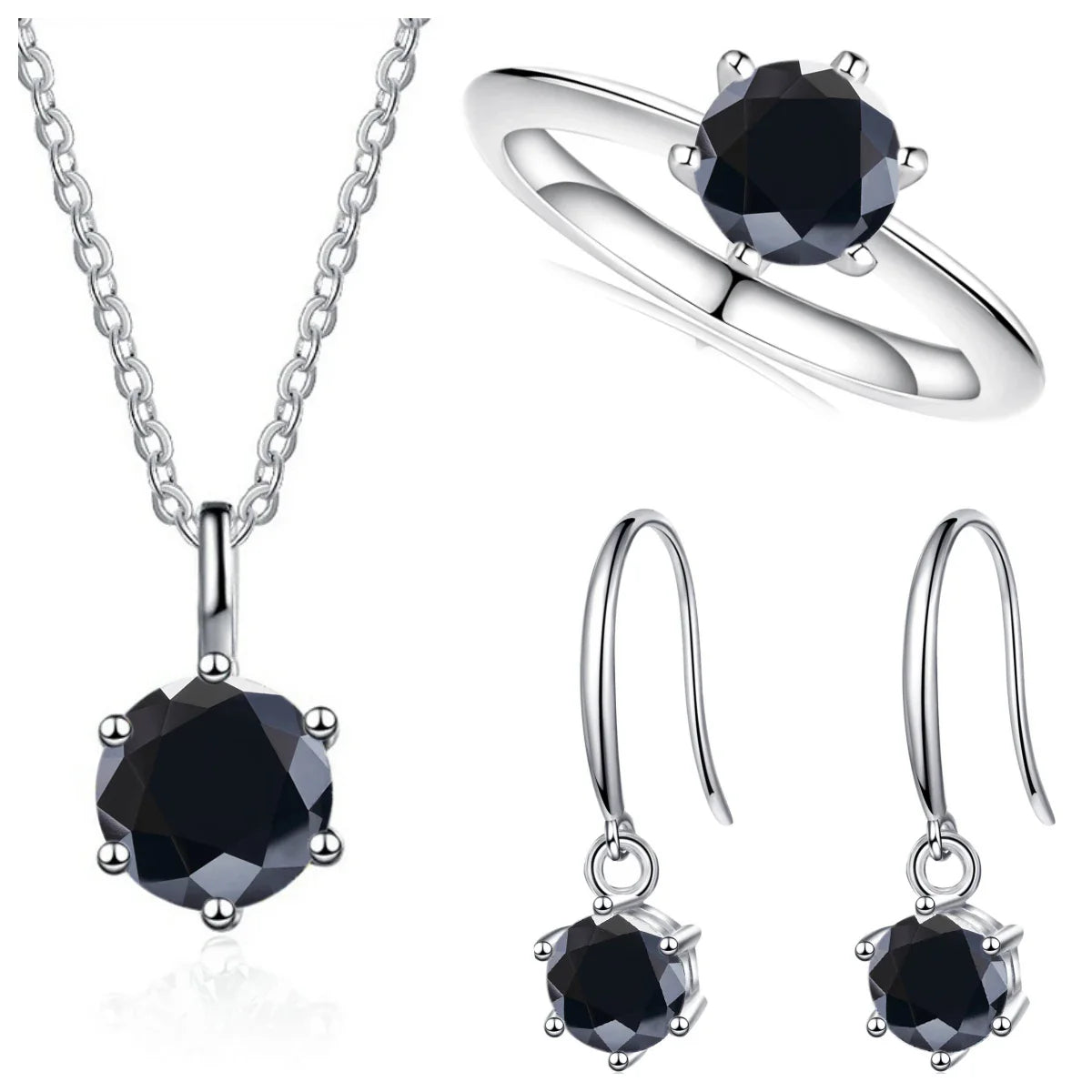 2.5ct Solitaire Moissanite 925 Sterling Silver Necklace Earrings Ring Set black silver