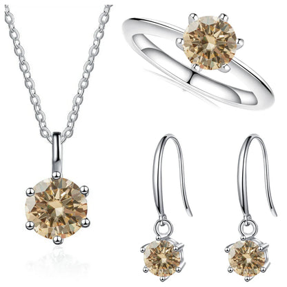 2.5ct Solitaire Moissanite 925 Sterling Silver Necklace Earrings Ring Set light yellow silver